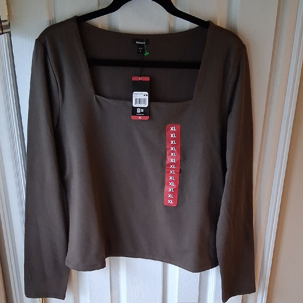 NWT Express Brown Square Neck Long Sleeve Top